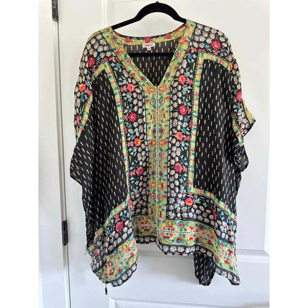Johnny Was (OSFM) Boho Printed Tunic Top Loose Fit Oversized Layer Art to Wear
